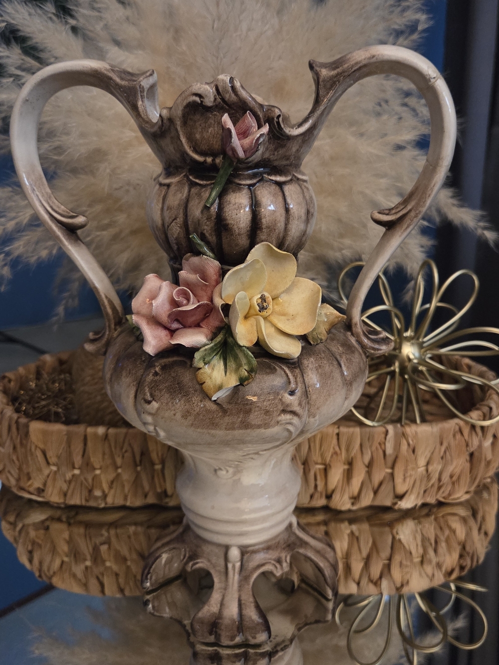 Vintage Italian Porcelain Capodimonte Floral Vase Urn No 203